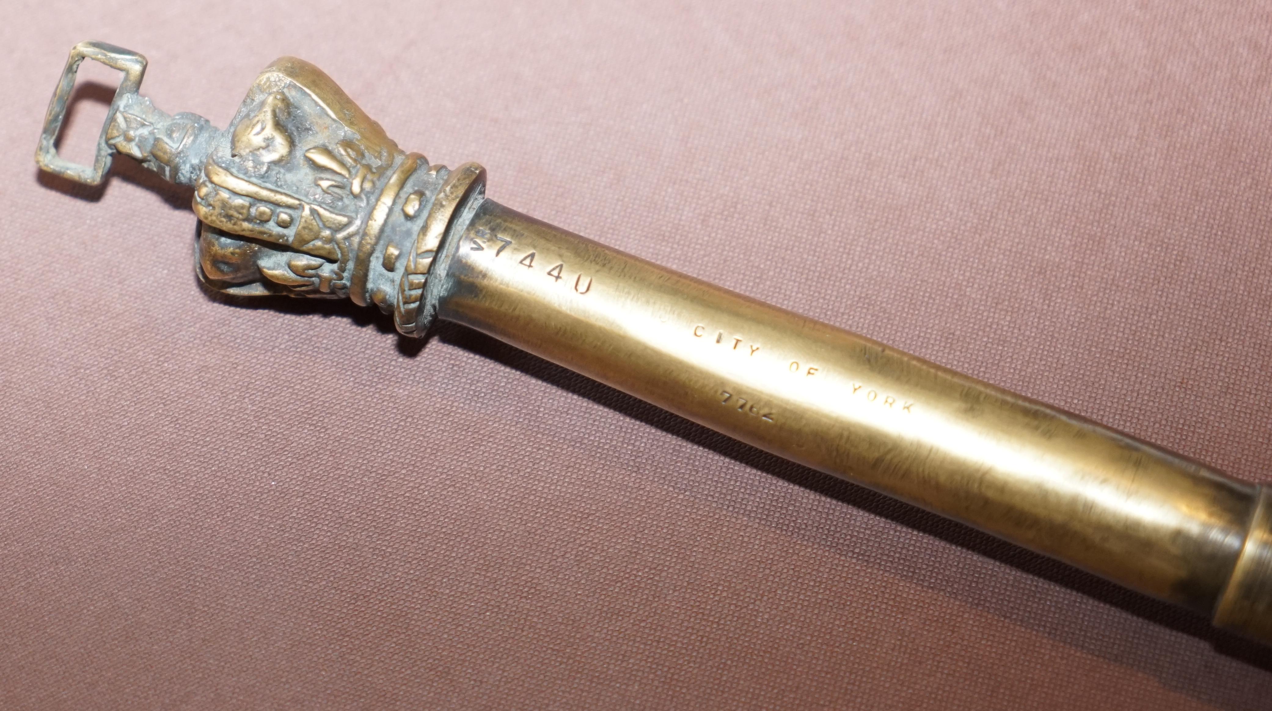 We are delighted to offer for sale this very rare Royal Sceptre or Mace in solid brass with a walnut handle and a large King Edward crown 

A one of a kind piece engraved VR for Victorian Regina meaning made in the reign of Queen Victoria, also