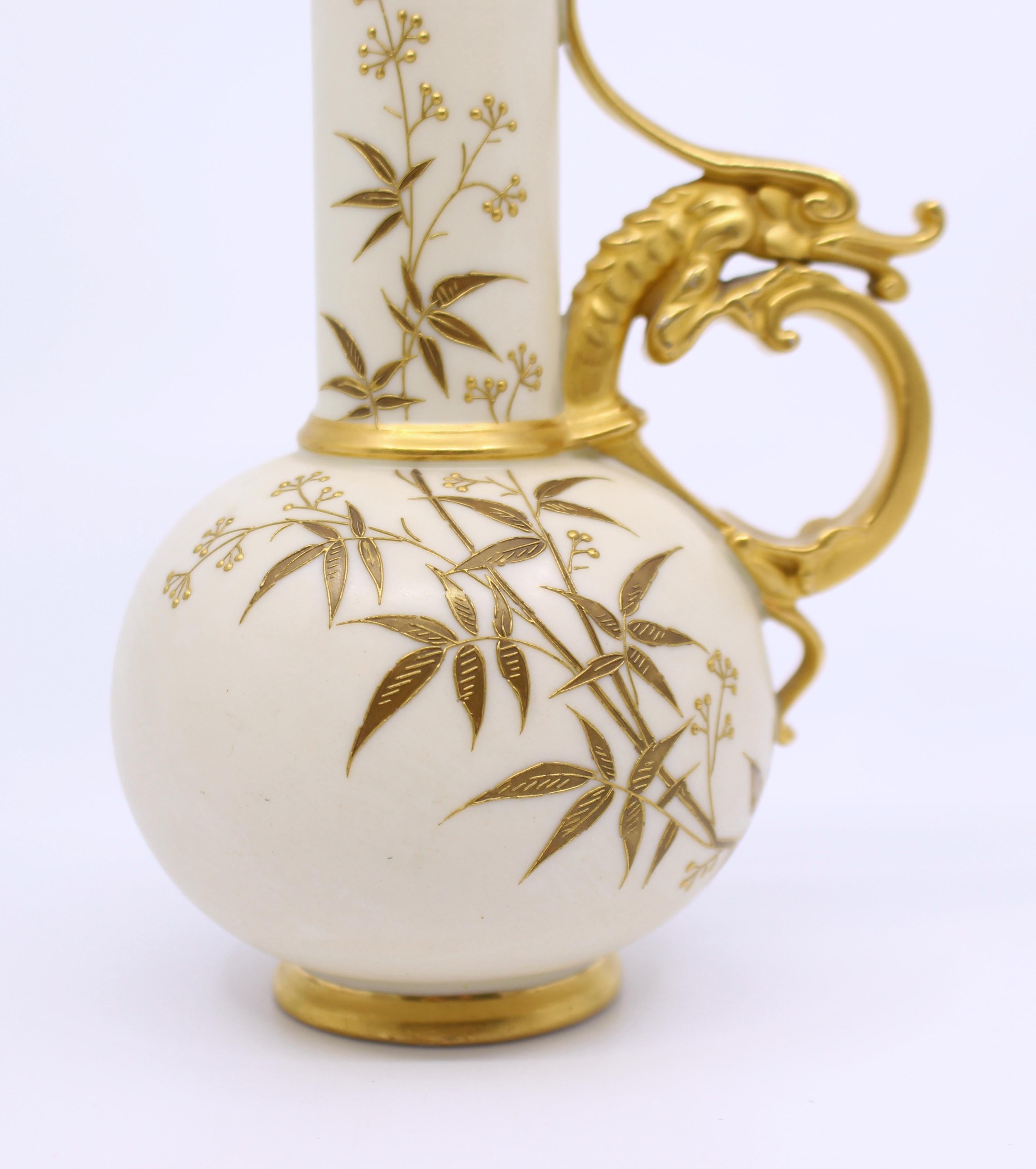 Victorian Royal Worcester Gilded Blush Dragon Handle Ewer 1026 3