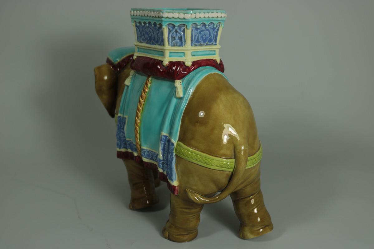 Glazed Victorian Royal Worcester Majolica Elephant Figure