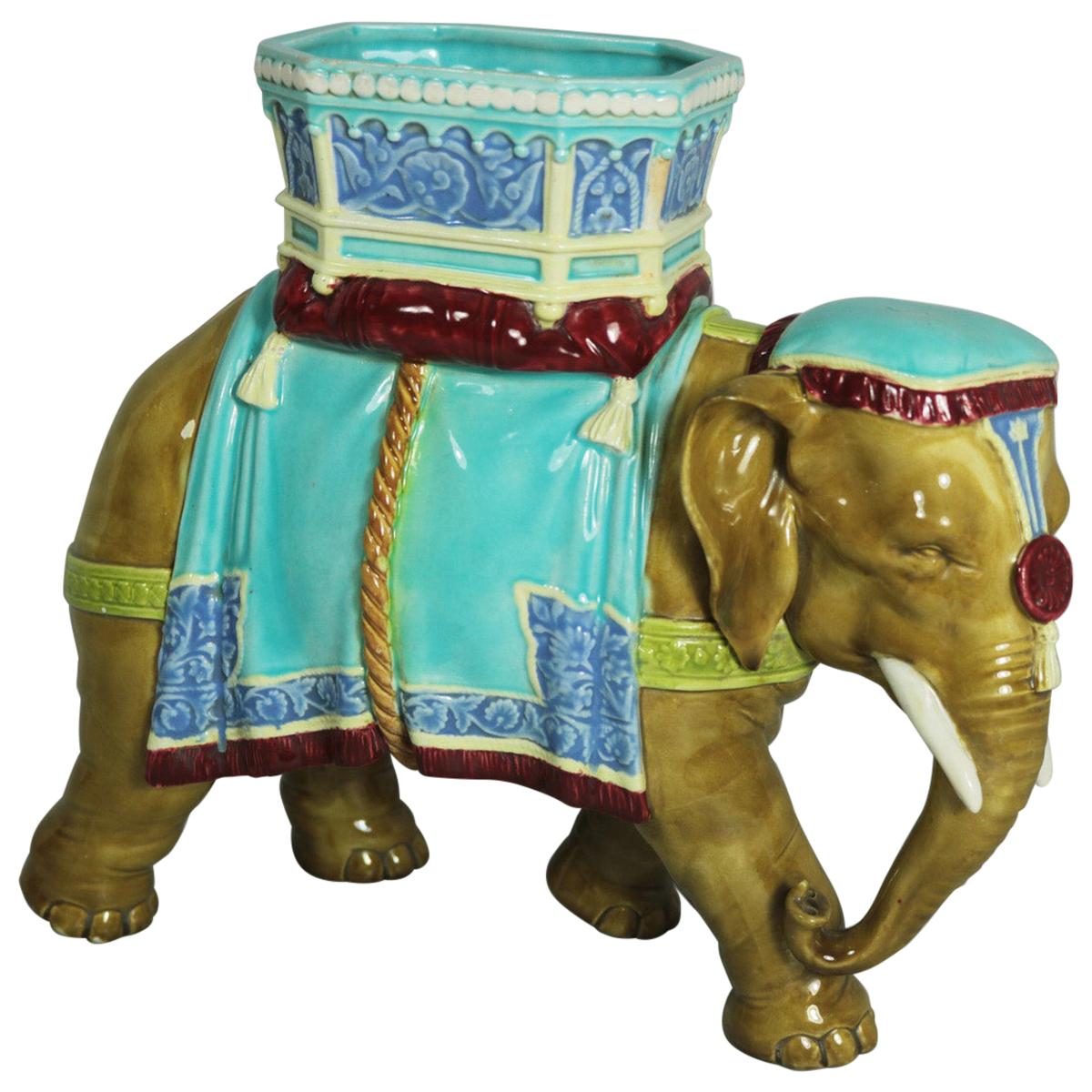 Victorian Royal Worcester Majolica Elephant Figure