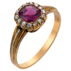 Victorian rubellite diamond 18k yellow gold cluster ring