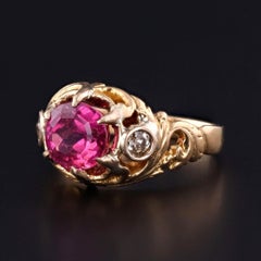 Anillo Victoriano de Oro de 18k con Turmalina Rubelita y Diamantes