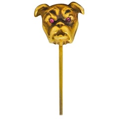 Victorian Ruby 10 Karat Yellow Gold Bulldog Stickpin
