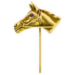 Victorian Ruby 14 Karat Yellow Gold Horse Stickpin