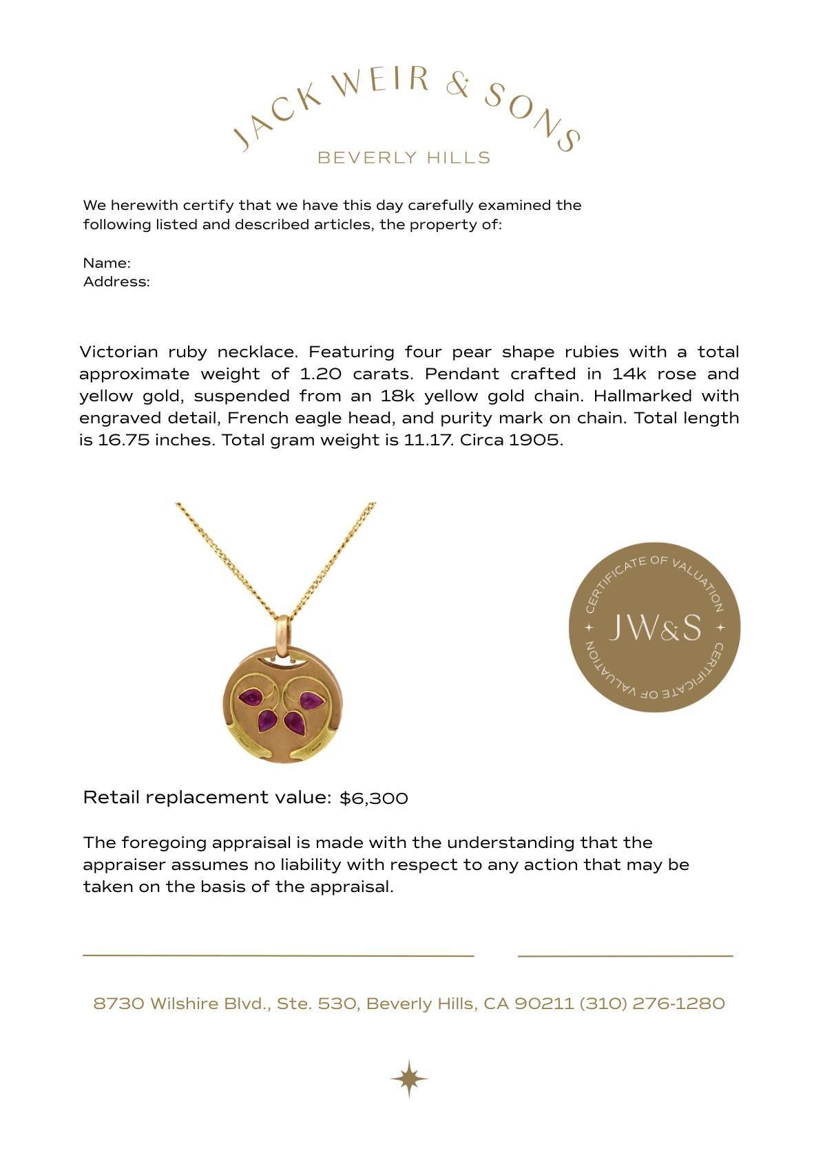 Collier pendentif médaillon victorien en or jaune et rose 14k avec rubis Pour femmes en vente