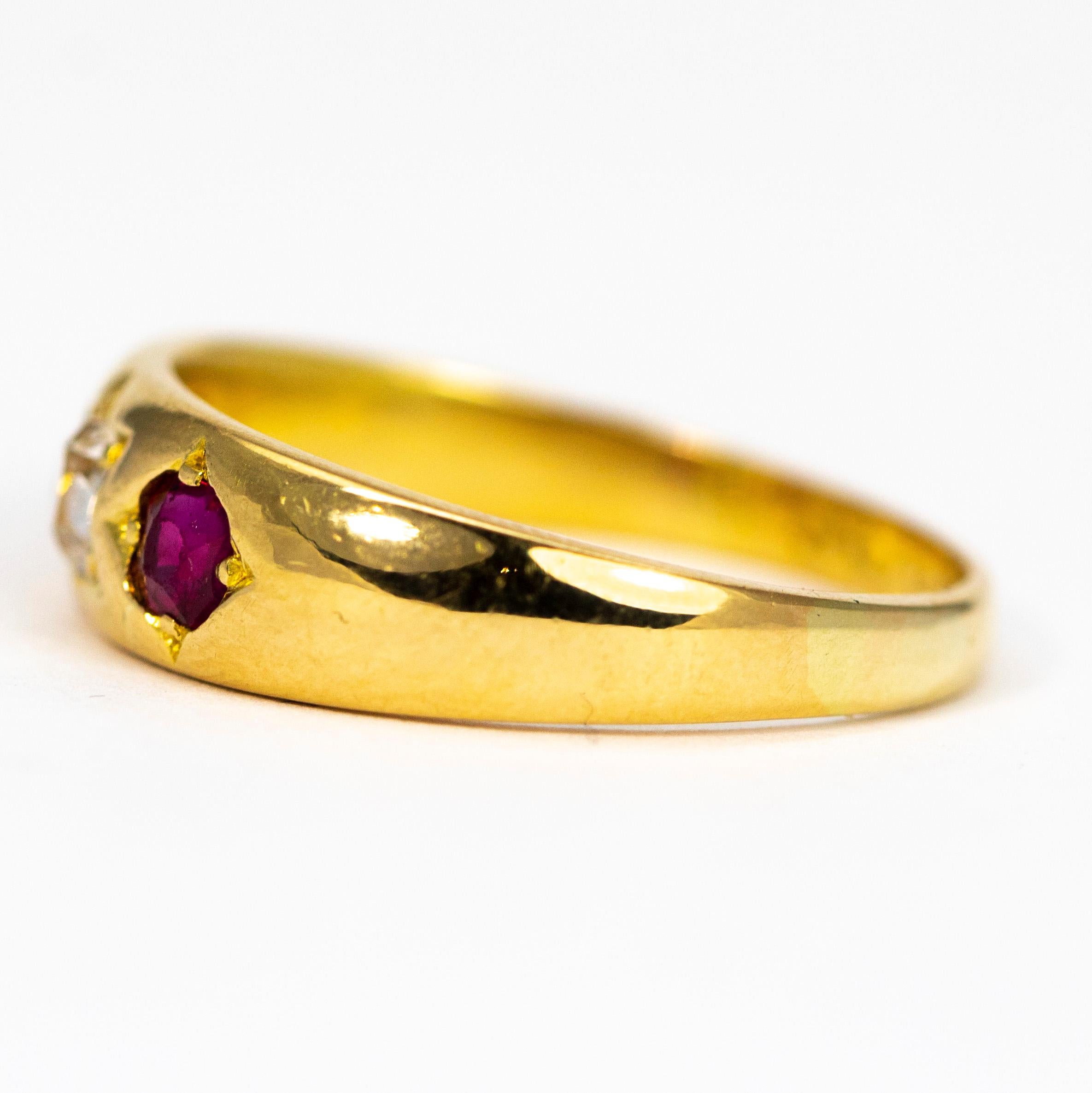 Victorian Ruby and Diamond 18 Carat Gold Band In Good Condition In Chipping Campden, GB