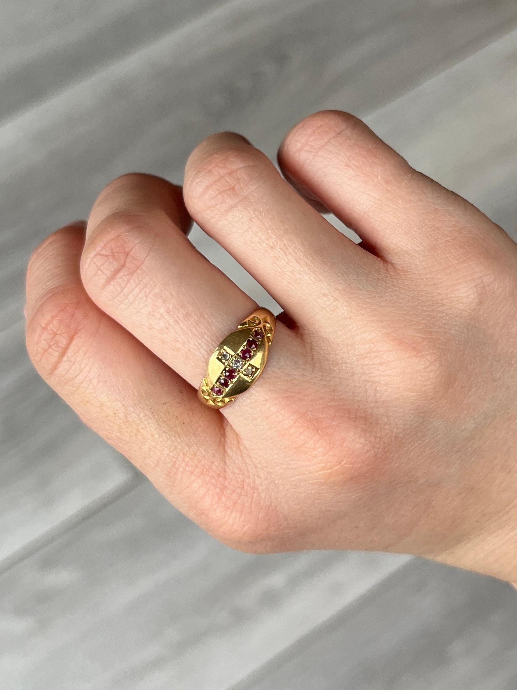 Rose Cut Victorian Ruby and Diamond 18 Carat Gold Band