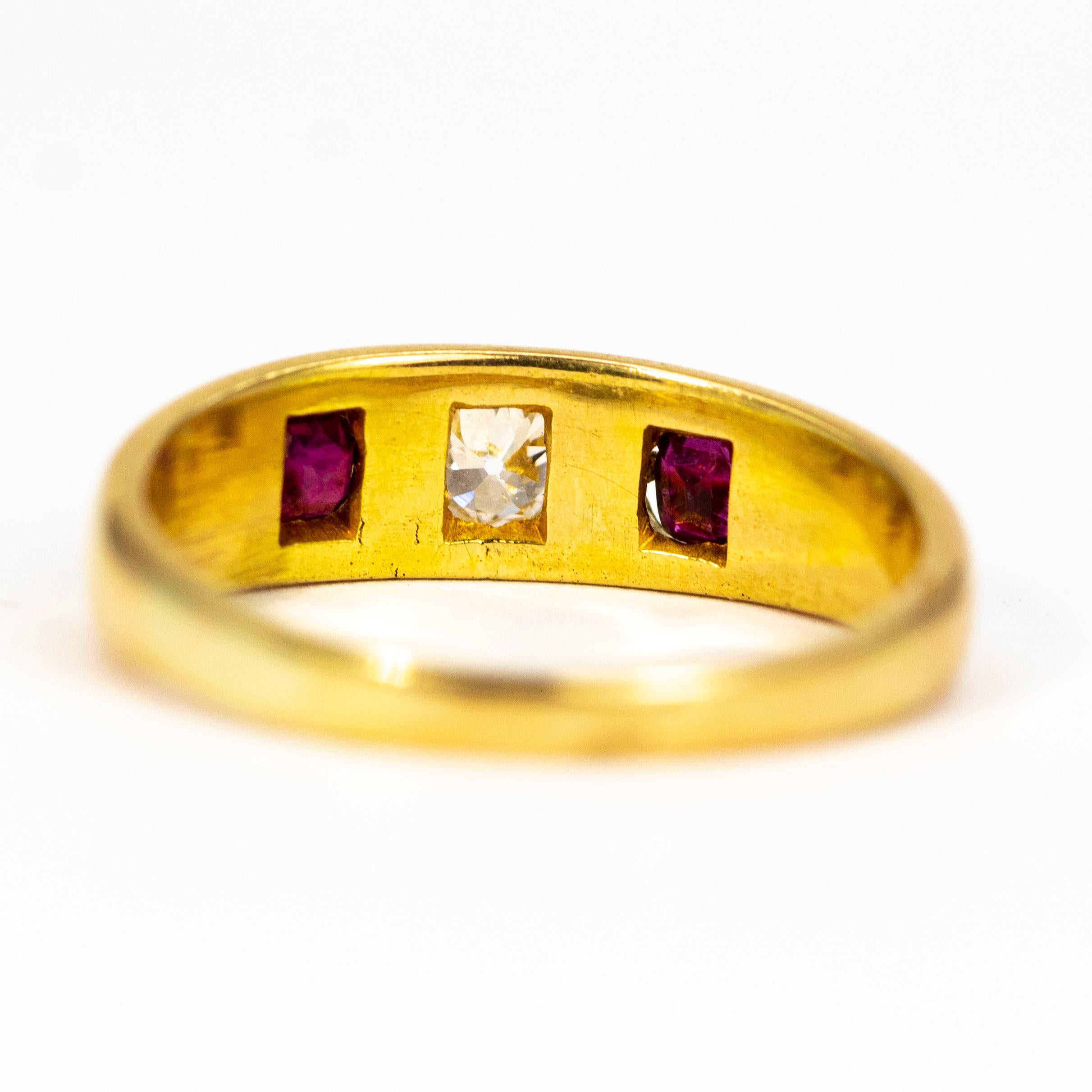 Women's or Men's Victorian Ruby and Diamond 18 Carat Gold Band
