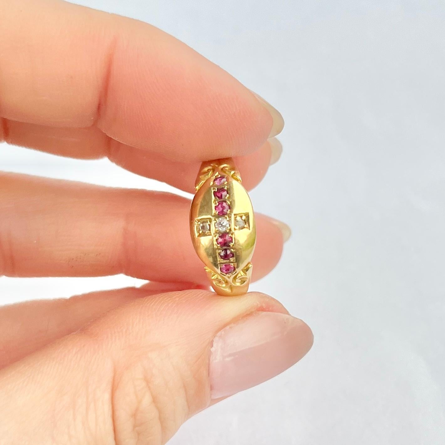 Victorian Ruby and Diamond 18 Carat Gold Band In Good Condition In Chipping Campden, GB