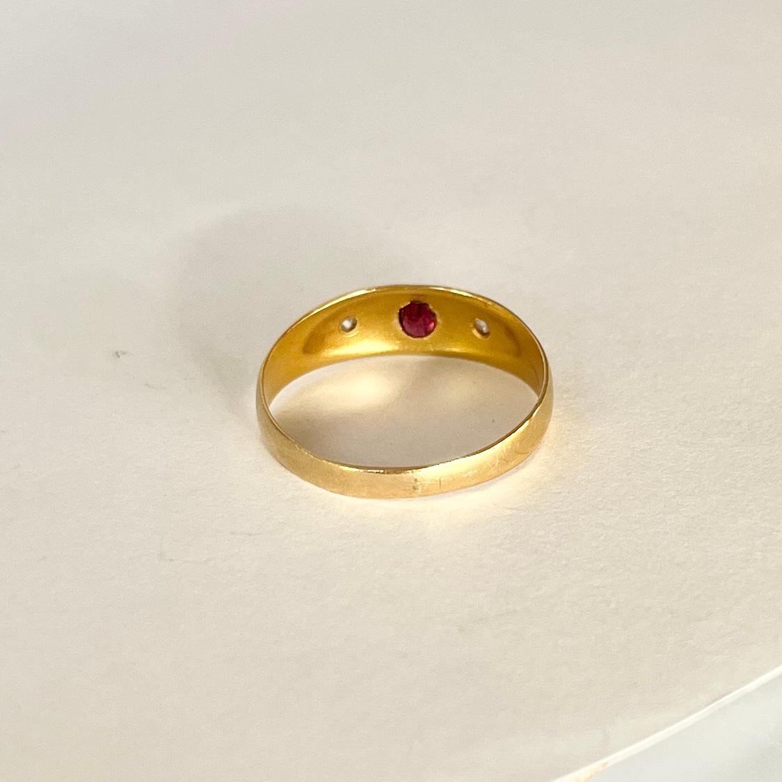 Women's or Men's Victorian Ruby and Diamond 18 Carat Gold Band