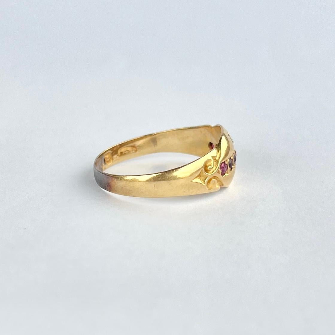 Women's or Men's Victorian Ruby and Diamond 18 Carat Gold Band