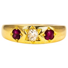 Victorian Ruby and Diamond 18 Carat Gold Band Antique Victorian Ruby and Diamond 18 Carat Gold Band