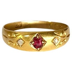 Vintage Victorian Ruby and Diamond 18 Carat Gold Band