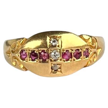 Victorian Ruby and Diamond 18 Carat Gold Band For Sale