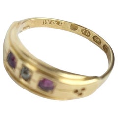Victorian Ruby and Diamond 18 Carat Gold Three-Stone Band Ring