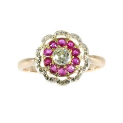 Antique Victorian Ruby and Diamond 18 Karat Rose Gold Ring