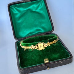 Victorian Ruby and Diamond 9 Carat Gold Bangle