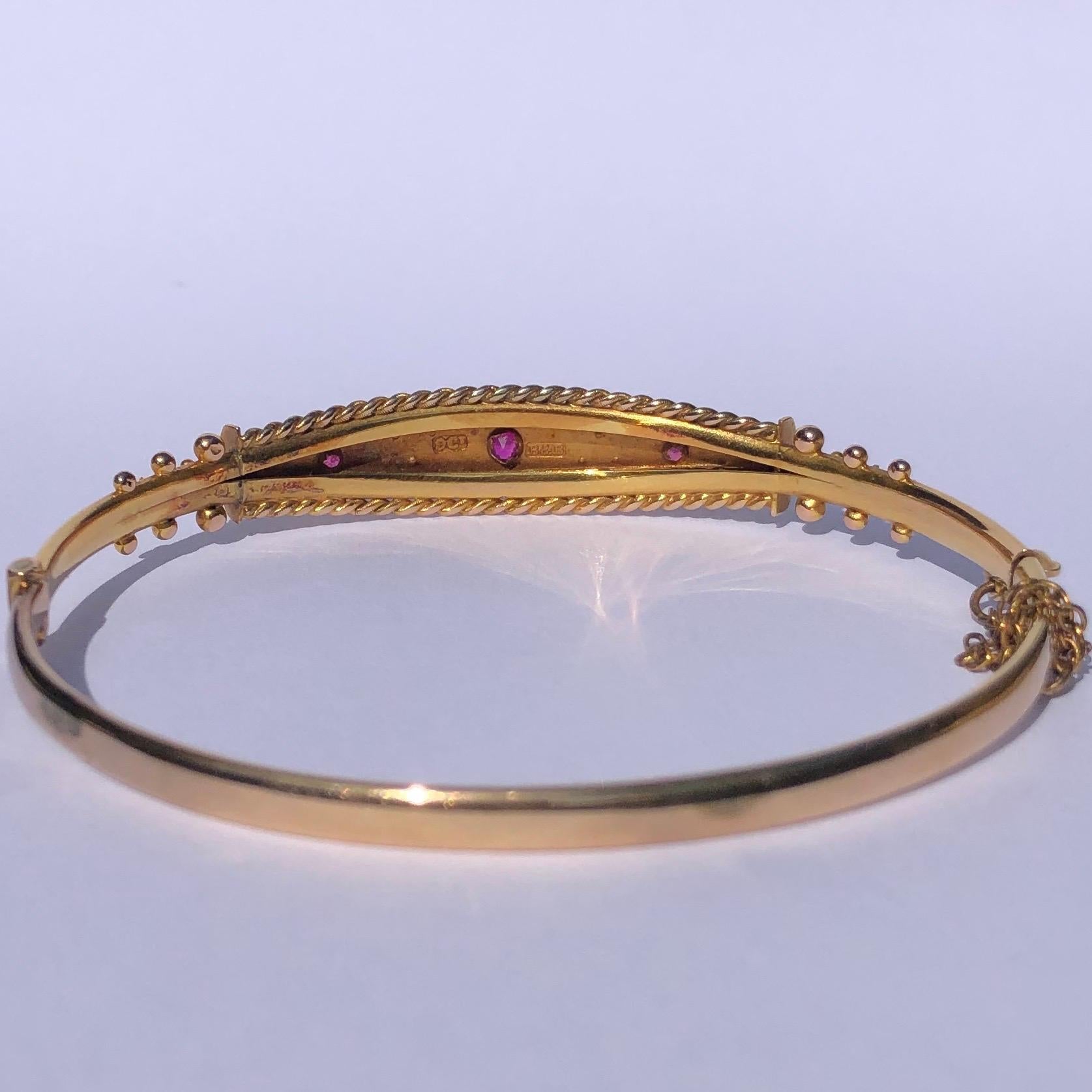 Rose Cut Victorian Ruby and Diamond 9 Carat Gold Bangle