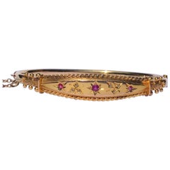 Victorian Ruby and Diamond 9 Carat Gold Bangle