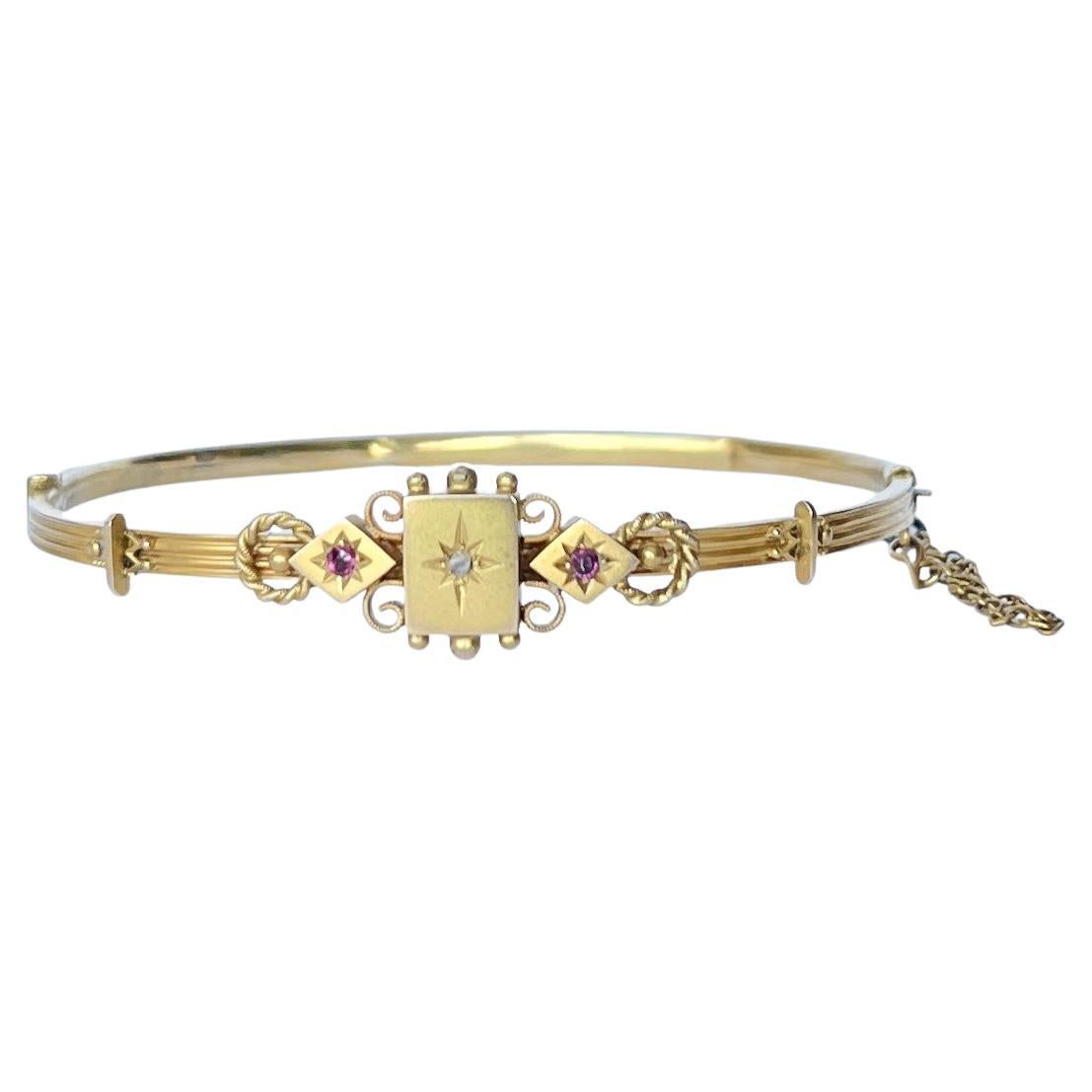 Brazalete victoriano de oro de 9 quilates con rubíes y diamantes