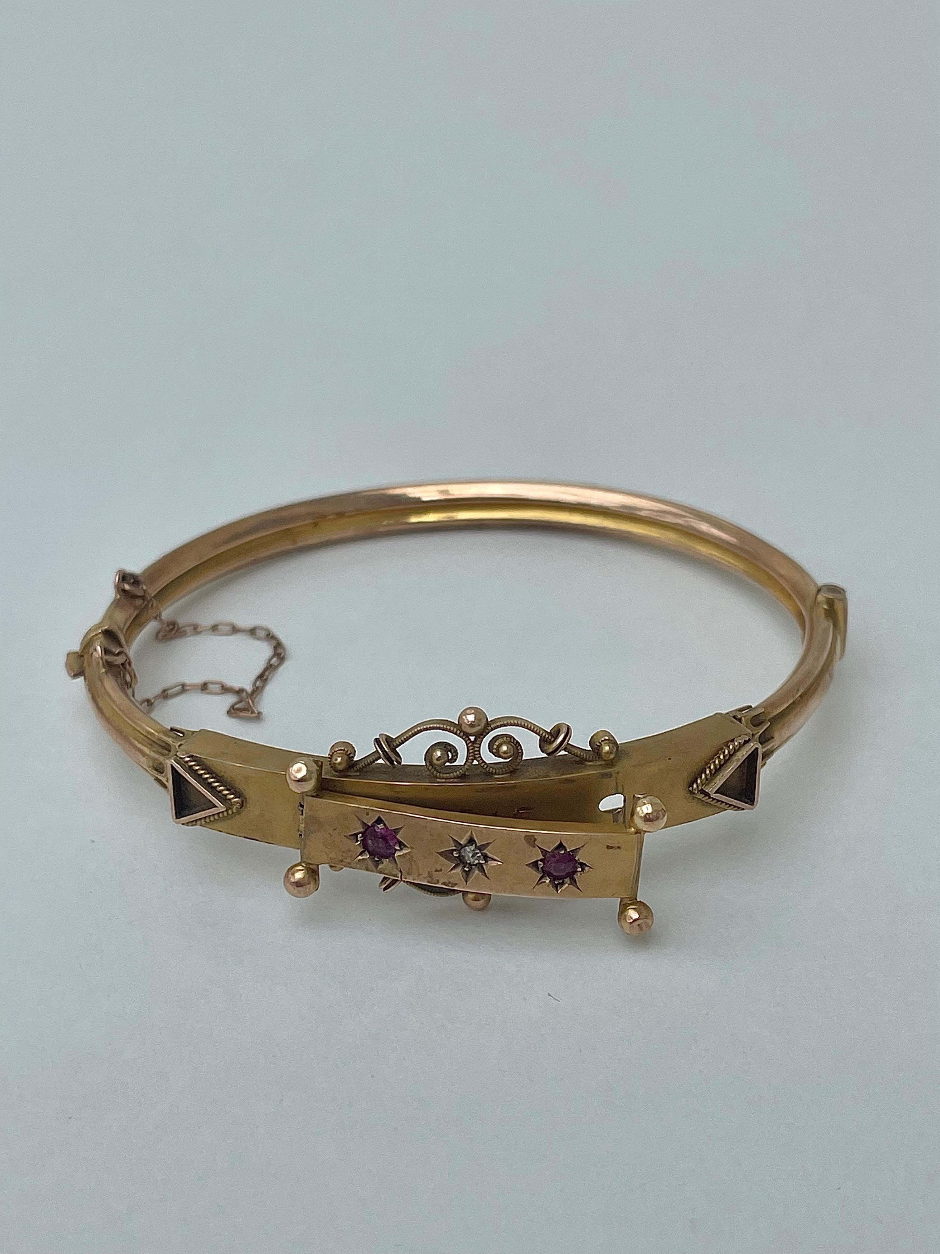 Victorian Ruby and Diamond 9ct Yellow Gold Bangle For Sale 2