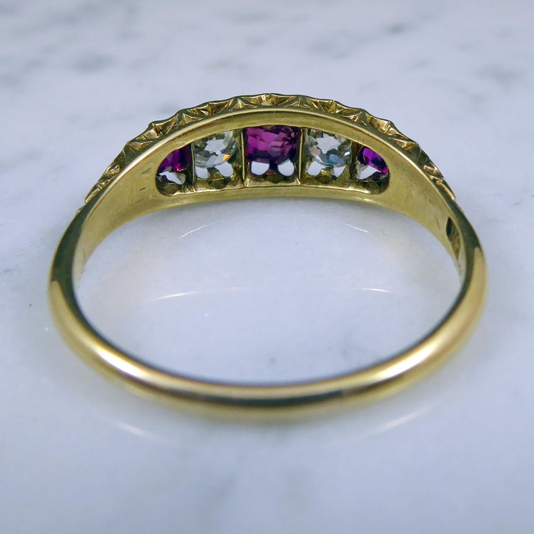 Victorian Ruby and Diamond Boatshape Ring For Sale at 1stdibs
