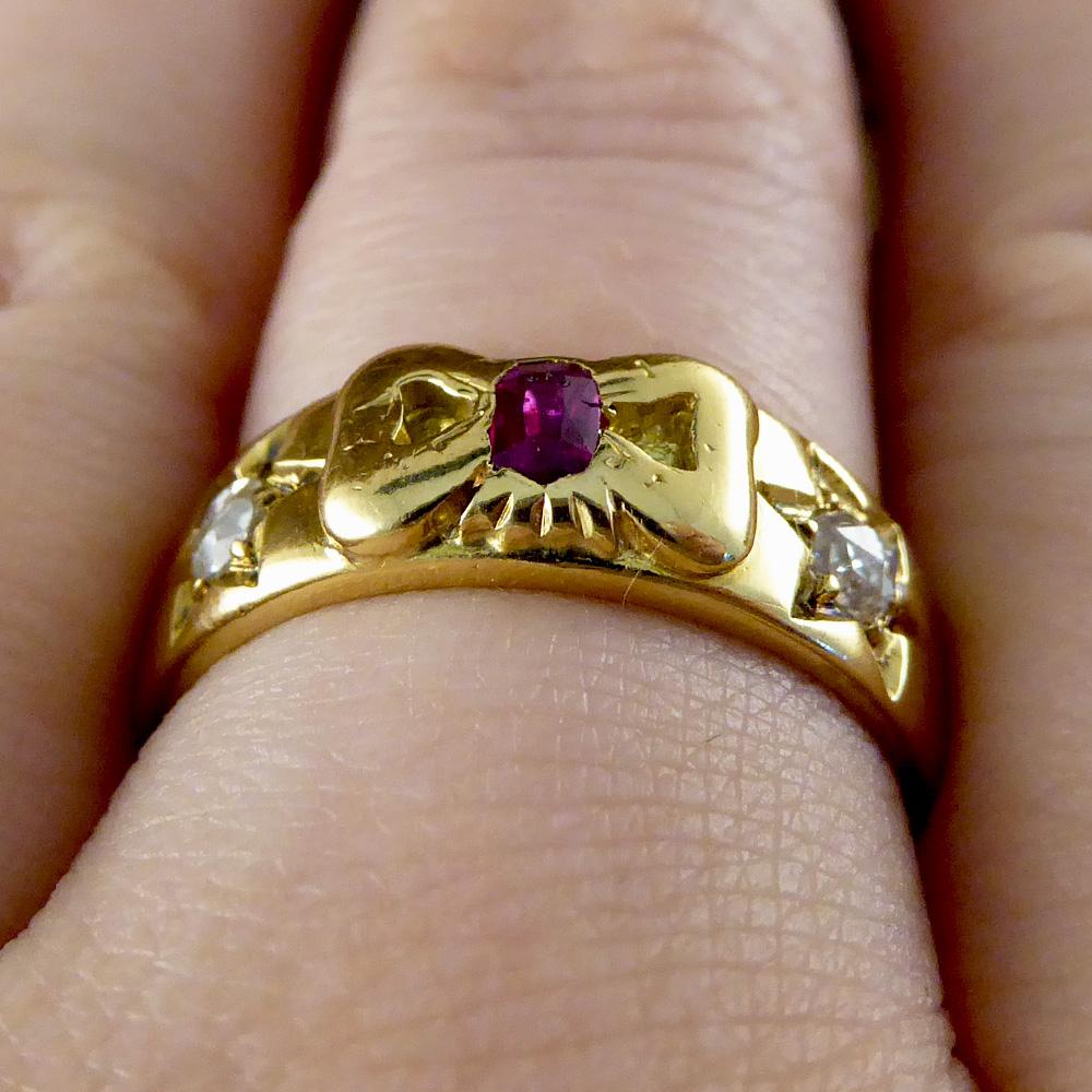 Victorian Ruby and Diamond Bow Star 18 Carat Gold Ring 6