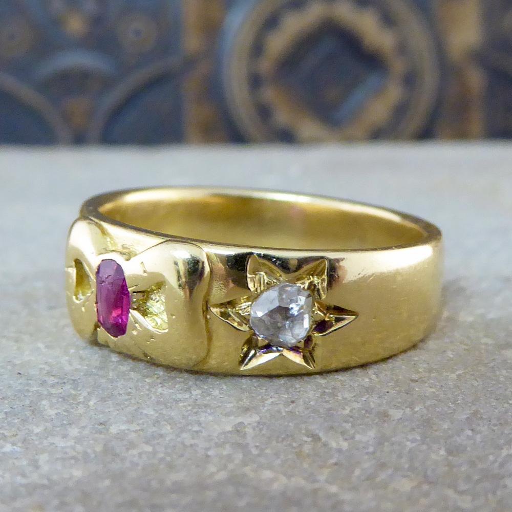 Victorian Ruby and Diamond Bow Star 18 Carat Gold Ring 1