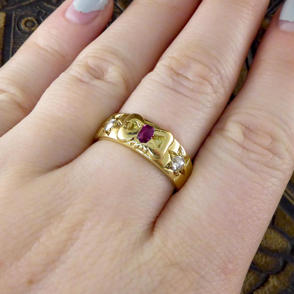 Victorian Ruby and Diamond Bow Star 18 Carat Gold Ring 2
