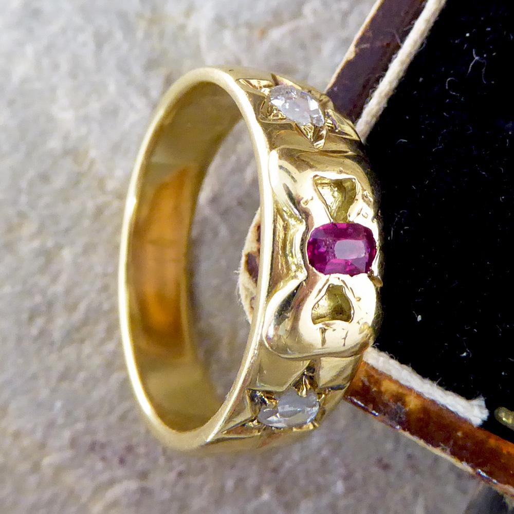 Victorian Ruby and Diamond Bow Star 18 Carat Gold Ring 4