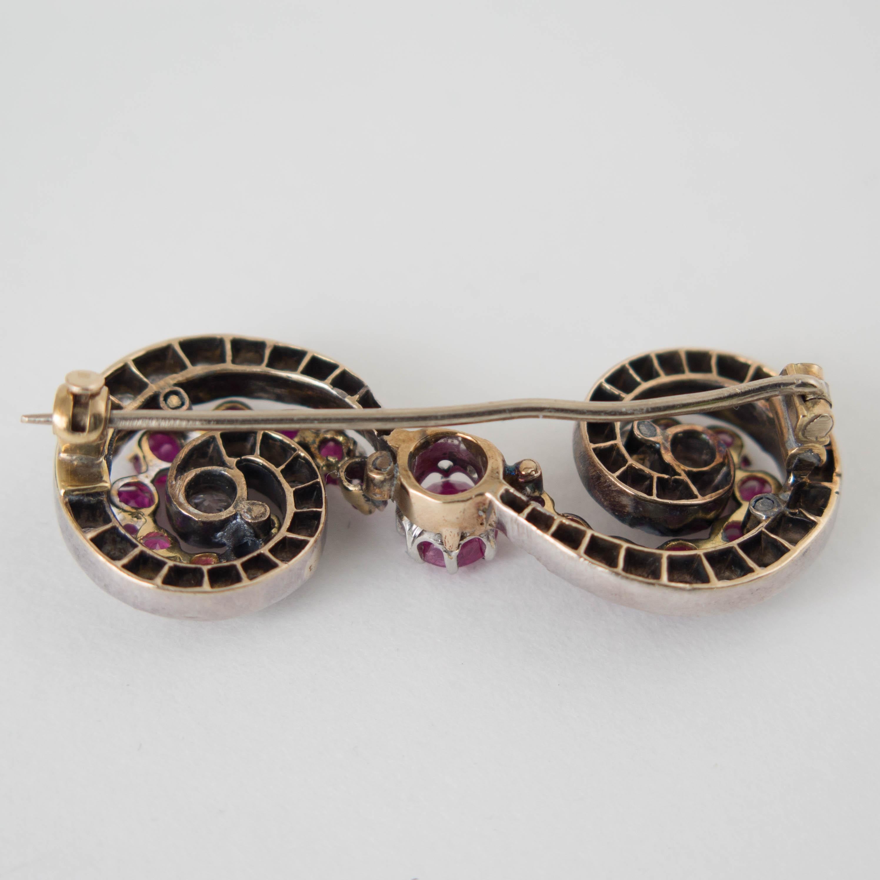 Victorian Ruby and Diamond Brooch, Late 19th Century In Good Condition For Sale In Austin, TX