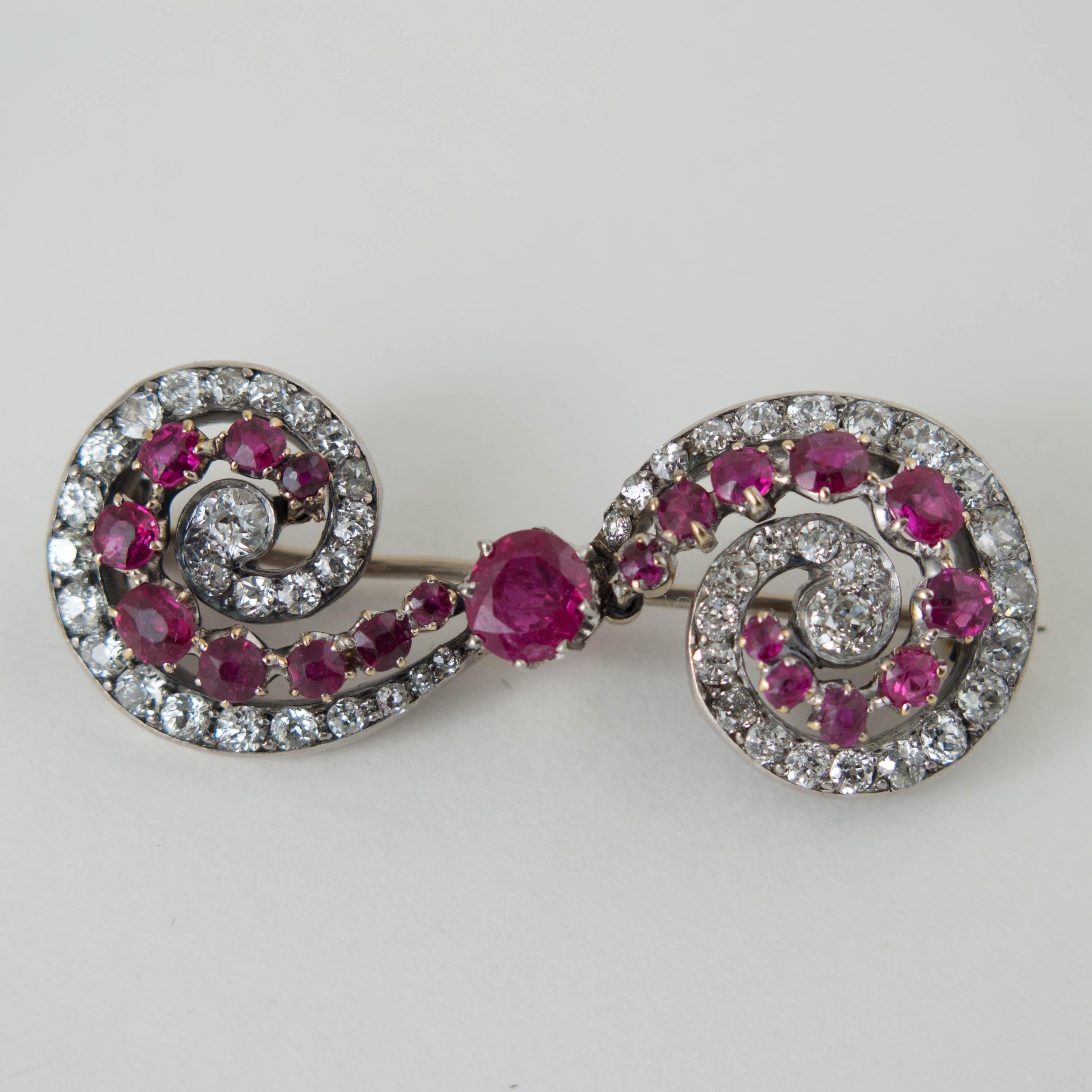 Victorian Ruby and Diamond Brooch, Late 19th Century For Sale 1