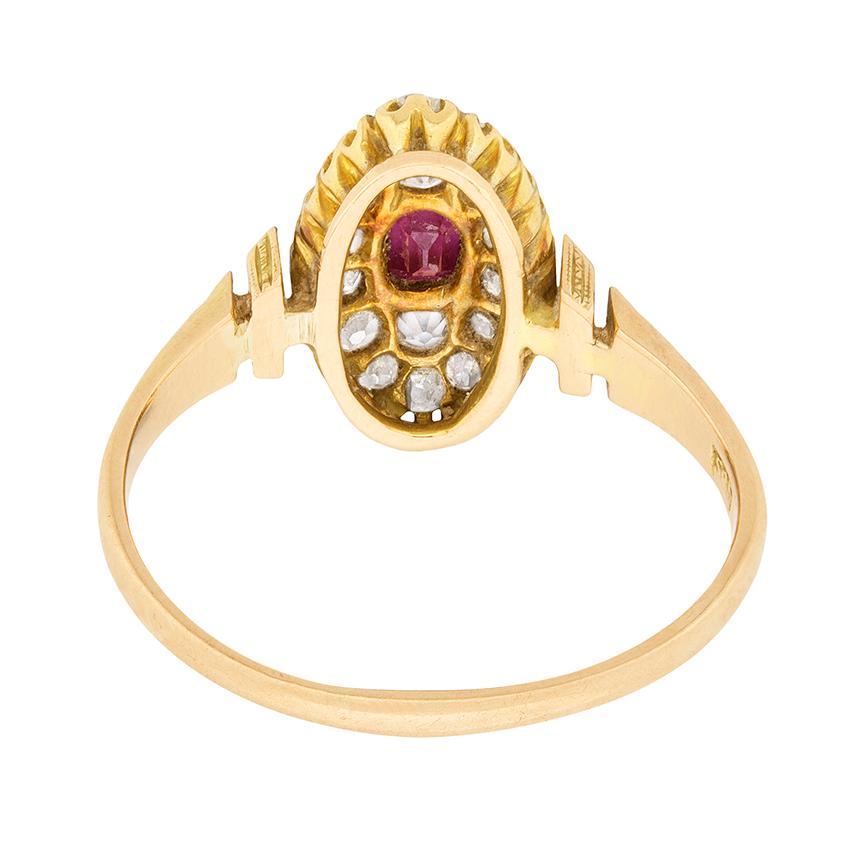 Women's or Men's Victorian Ruby and Diamond Cluster Ring, circa 1900s For Sale