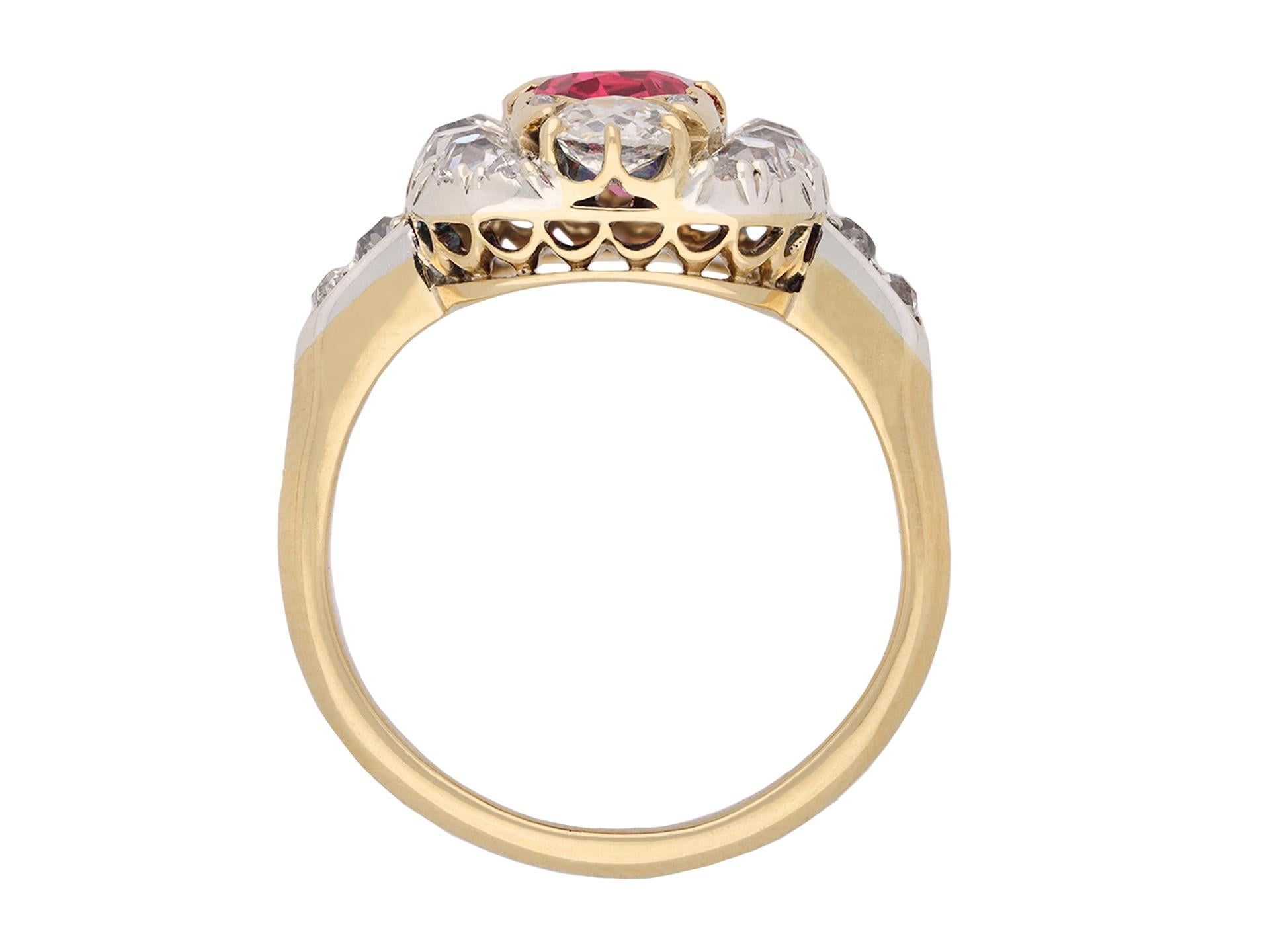 Late Victorian Victorian ruby and diamond cluster ring, circa 1890. For Sale