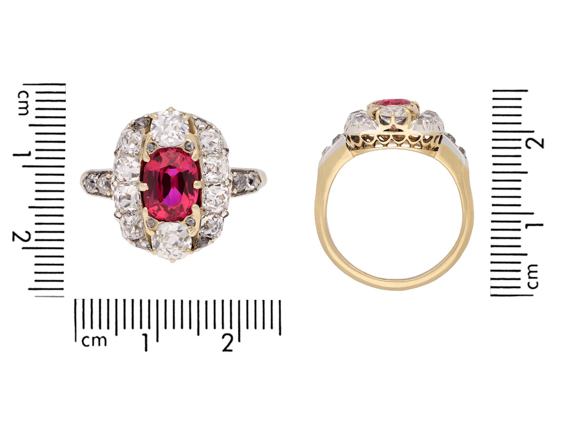 Old Mine Cut Victorian ruby and diamond cluster ring, circa 1890. For Sale