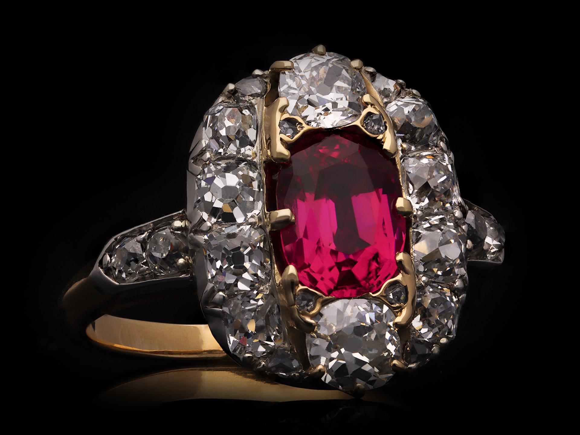 Women's or Men's Victorian ruby and diamond cluster ring, circa 1890. For Sale