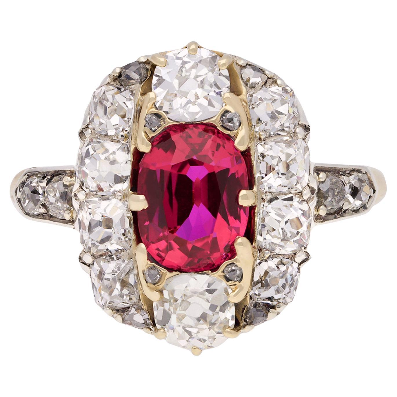 Victorian ruby and diamond cluster ring, circa 1890. For Sale