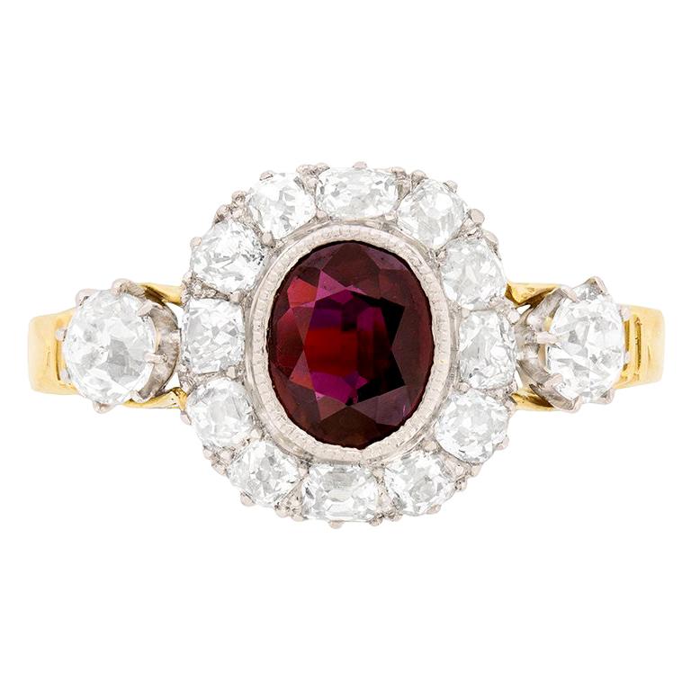 Victorian Ruby and Diamond Cluster Ring, circa 1900s