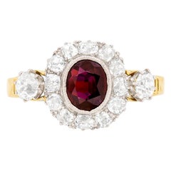 Antique Victorian Ruby and Diamond Cluster Ring, circa 1900s