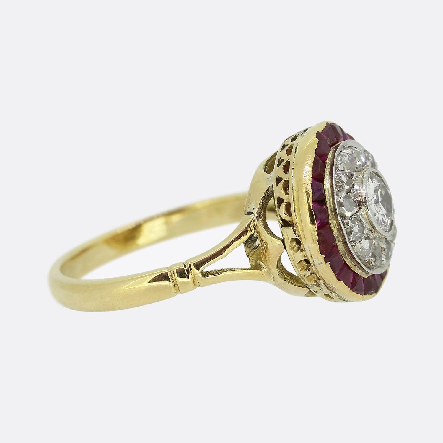 Old European Cut Victorian Ruby and Diamond Cluster Ring For Sale