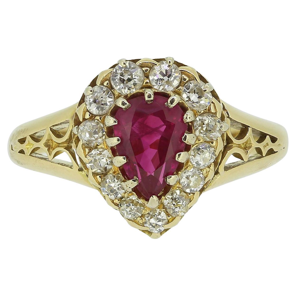 Viktorianischer Rubin- und Diamant-Cluster-Ring
