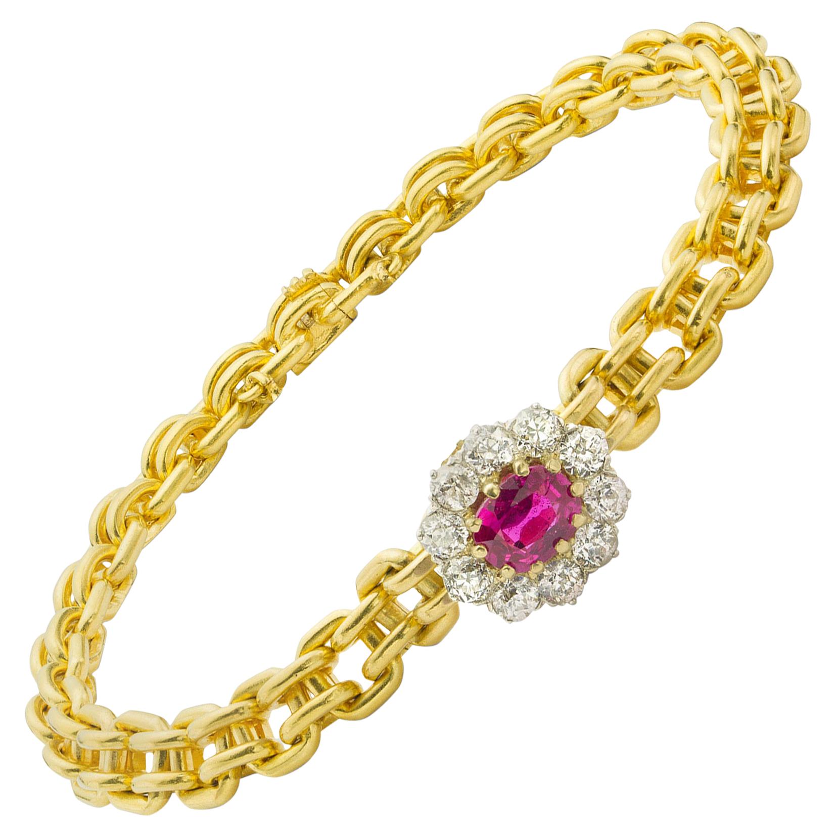 Anillo o pulsera victoriana en racimo de rubíes y diamantes