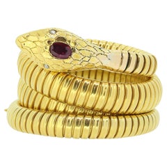 Antique Victorian Ruby and Diamond Coiled Snake Bracelet