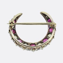 Victorian Ruby and Diamond Crescent Brooch