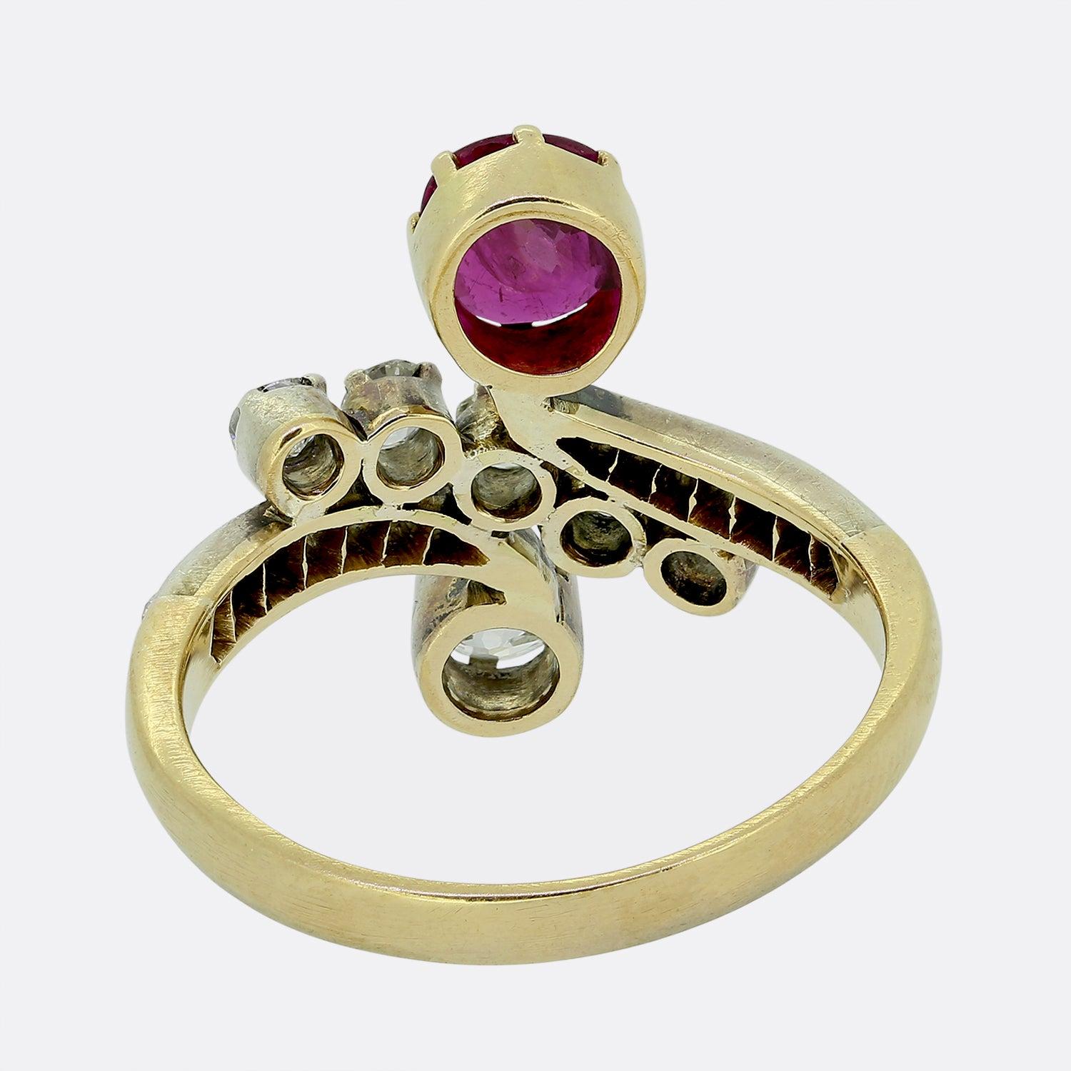 Victorian Ruby and Diamond Crossover Ring In Good Condition In London, GB
