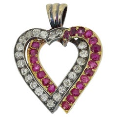 Antique Victorian Ruby and Diamond Double Heart Pendant
