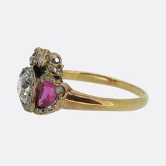 Victorian Ruby and Diamond Double Heart Ring