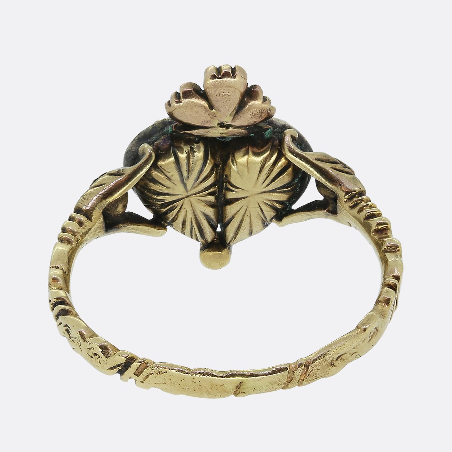 Anillo Victoriano de Rubí y Diamantes con Doble Corazón en Bueno Estado en London, GB