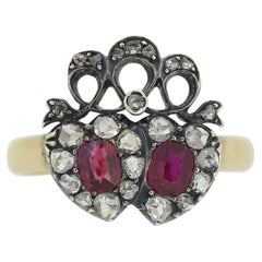 Antique Victorian Ruby and Diamond Double Heart Ring