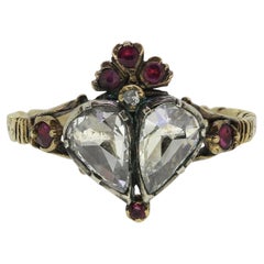 Anillo Victoriano de Rubí y Diamantes con Doble Corazón